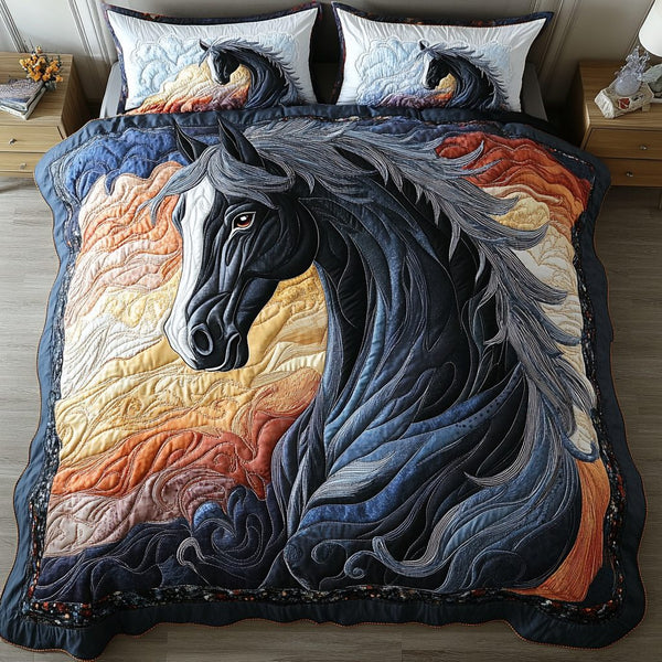 Thunder Hoof quilted 3-piece bedding set on a made bed with two matching pillow shams