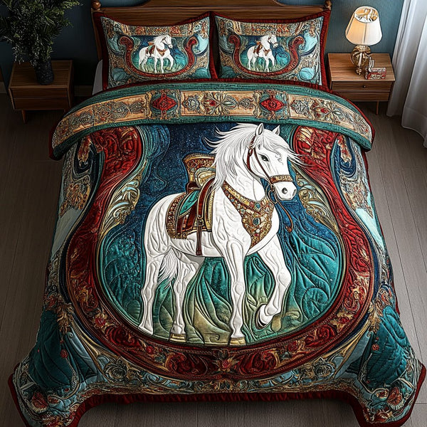 Thunder Hoof quilted 3-piece bedding set on a made bed with two matching pillow shams
