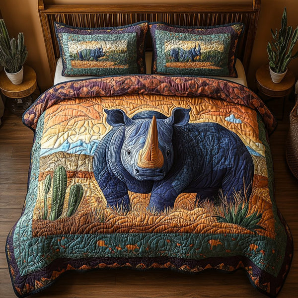 Thundering Rhino quilted 3-piece bedding set on a made bed with two matching pillow shams