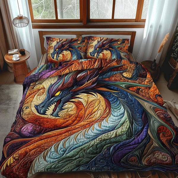 Thunderwing quilted 3-piece bedding set on a made bed with two matching pillow shams