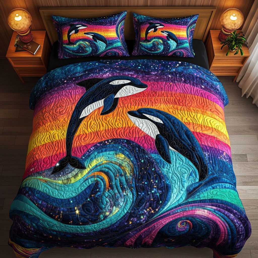 Tidal Phantom quilted 3-piece bedding set on a made bed with two matching pillow shams