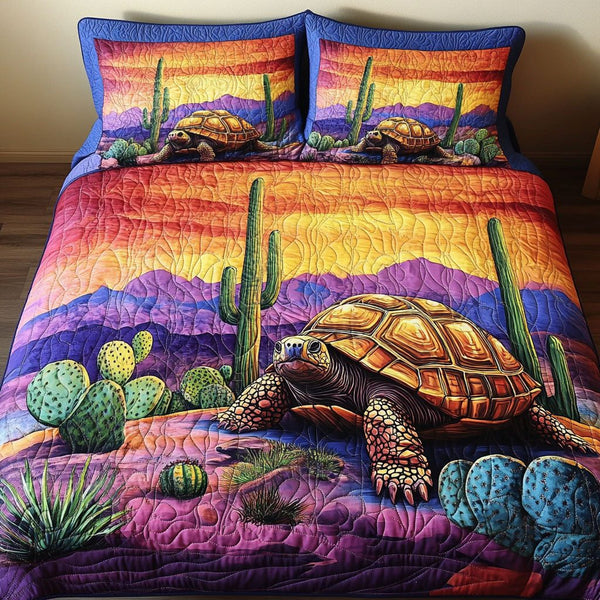 Tide Wanderer quilted 3-piece bedding set on a made bed in a light coastal bedroom