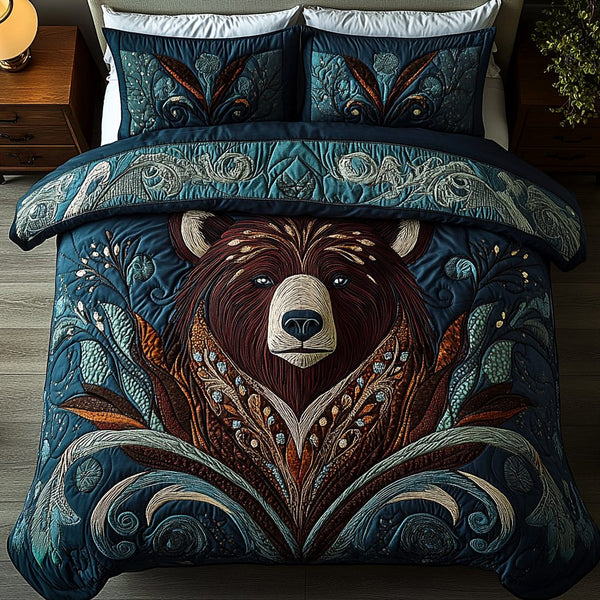 Timber Beast quilted 3-piece bedding set on a made bed with two matching pillow shams