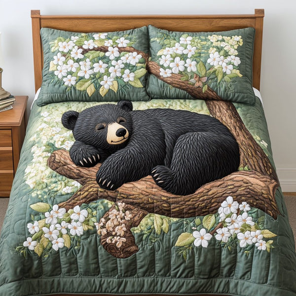 Timber Comfort quilted 3-piece bedding set on a made bed with two matching pillow shams