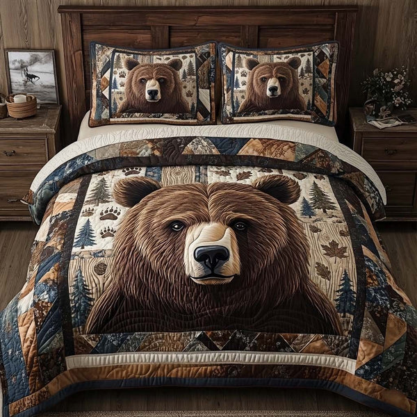 Timber Crown quilted 3-piece bedding set on a made bed with two matching pillow shams