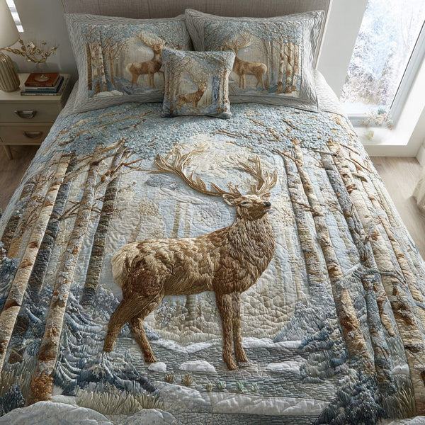 Timber Crown quilted 3-piece bedding set on a made bed with two matching pillow shams