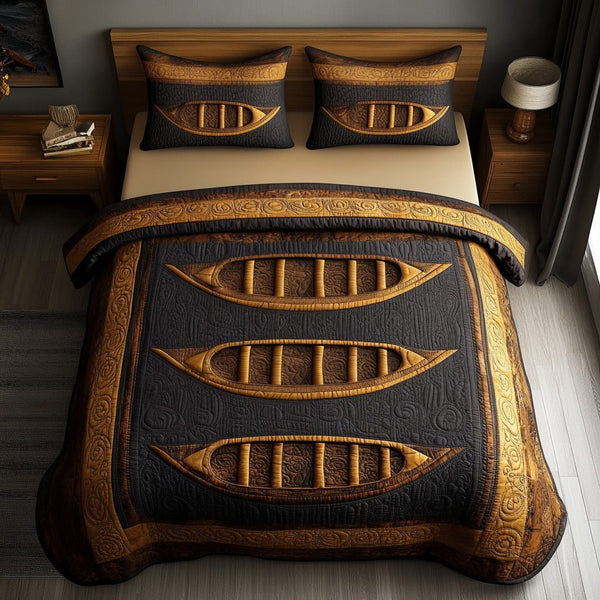 Timber Flow quilted 3-piece bedding set on a made bed with two matching pillow shams