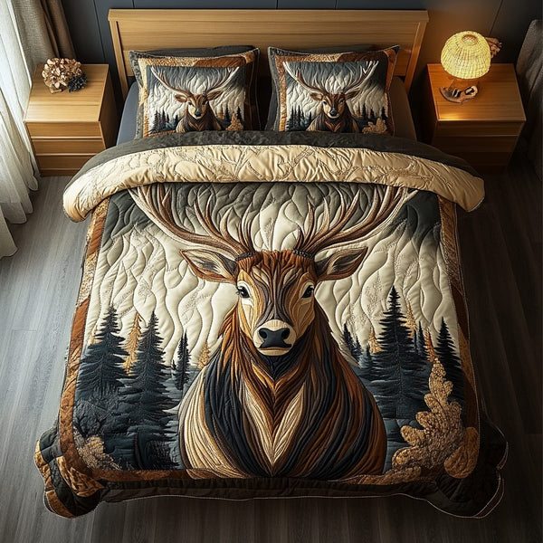 Timber Guardian quilted 3-piece bedding set on a made bed with two matching pillow shams
