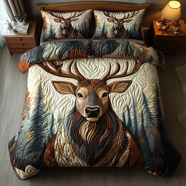 Timber Guardian quilted 3-piece bedding set on a made bed with two matching pillow shams