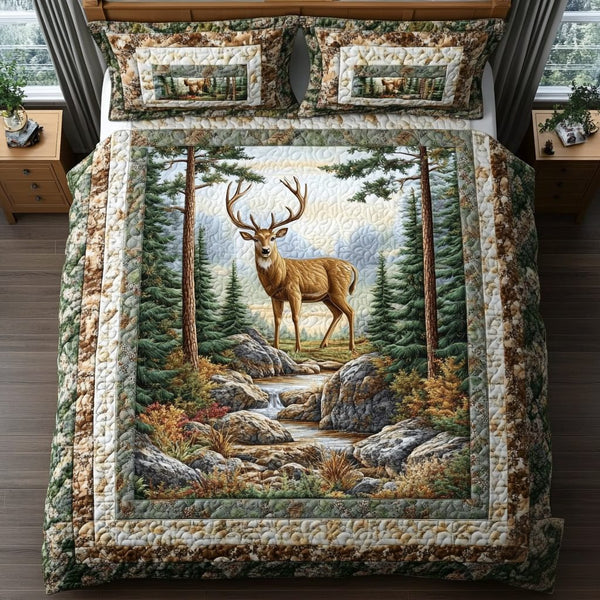 Timber Guardian quilted 3-piece bedding set on a made bed with two matching pillow shams