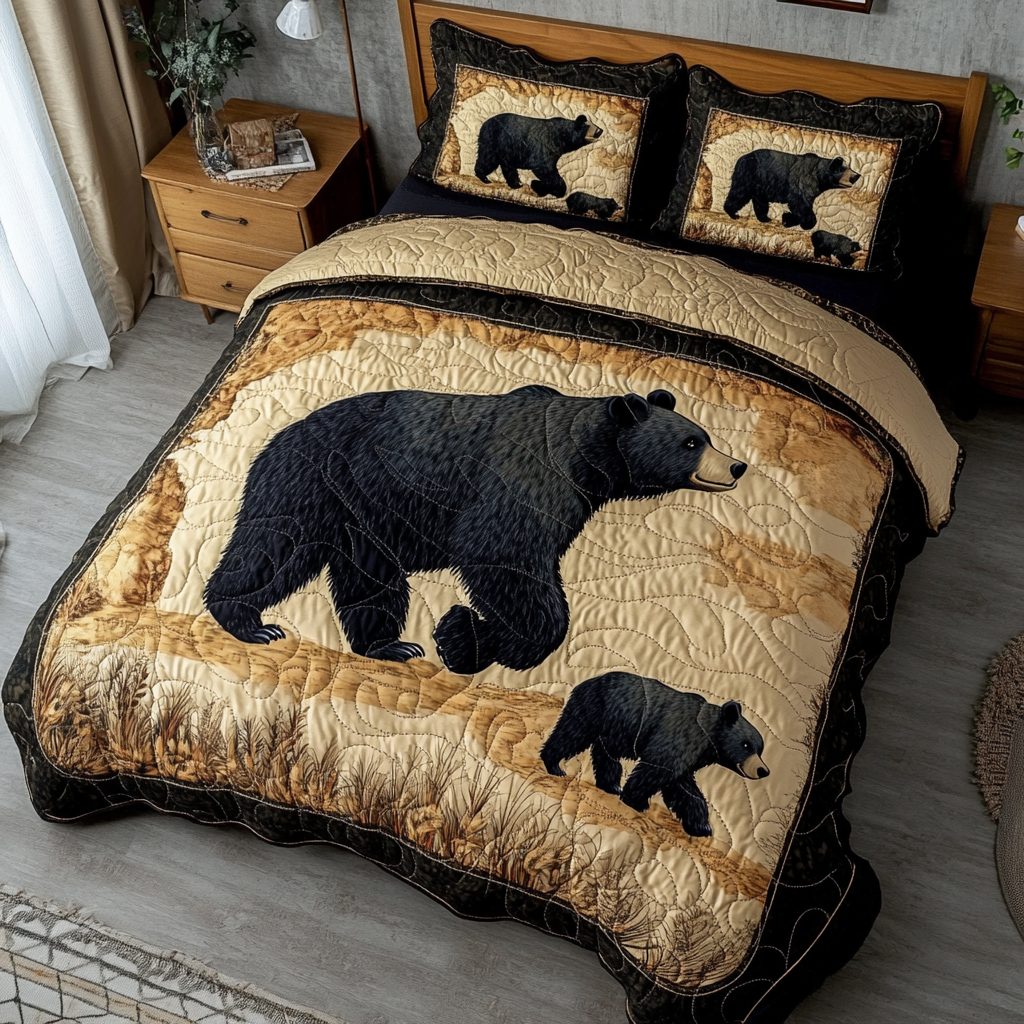 Timber King quilted 3-piece bedding set on a made bed with two matching pillow shams