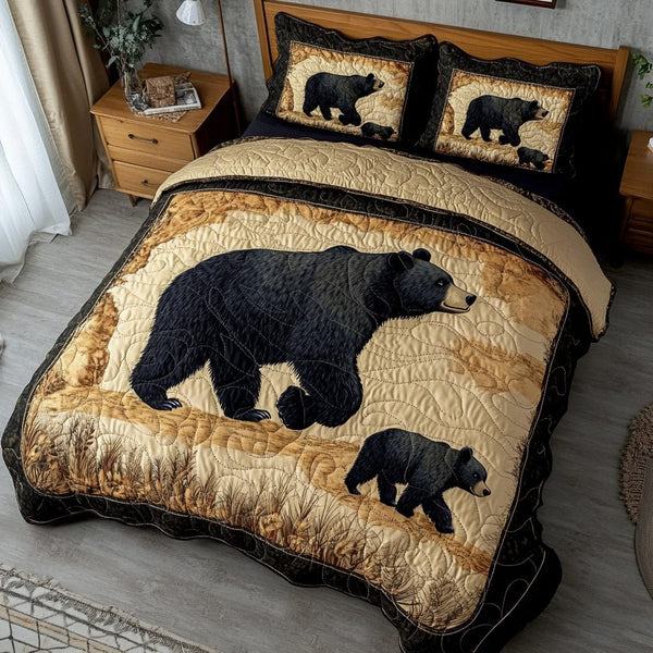 Timber King quilted 3-piece bedding set on a made bed with two matching pillow shams