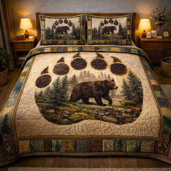Timber Lodge quilted 3-piece bedding set on a made bed with two matching pillow shams
