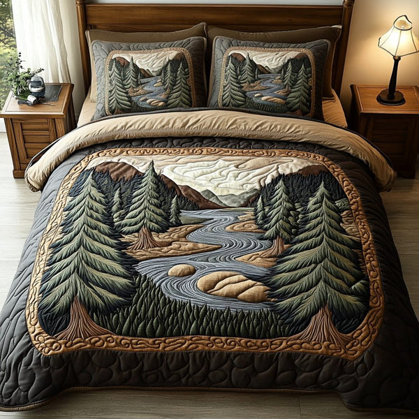 Timber Lodge quilted 3-piece bedding set on a made bed with two matching pillow shams