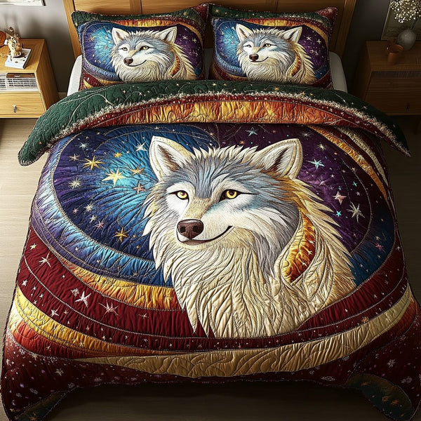Timber Majesty quilted 3-piece bedding set on a made bed with two matching pillow shams