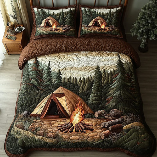 Timber Rest quilted 3-piece bedding set on a made bed with two matching pillow shams
