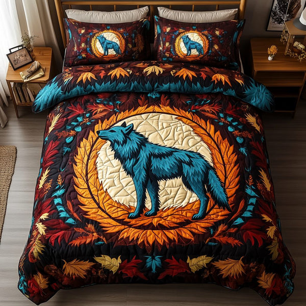 Timber Shadows quilted 3-piece bedding set on a made bed with two matching pillow shams