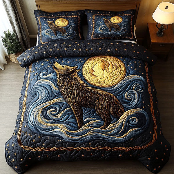 Timber Soul quilted 3-piece bedding set on a made bed with two matching pillow shams