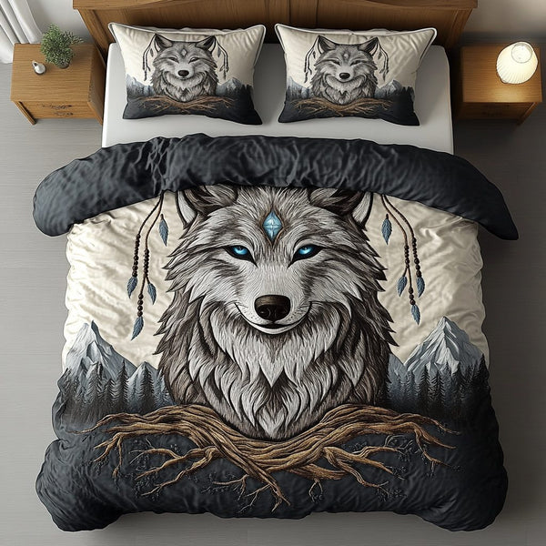 Timber Spirit quilted 3-piece bedding set on a made bed with two matching pillow shams