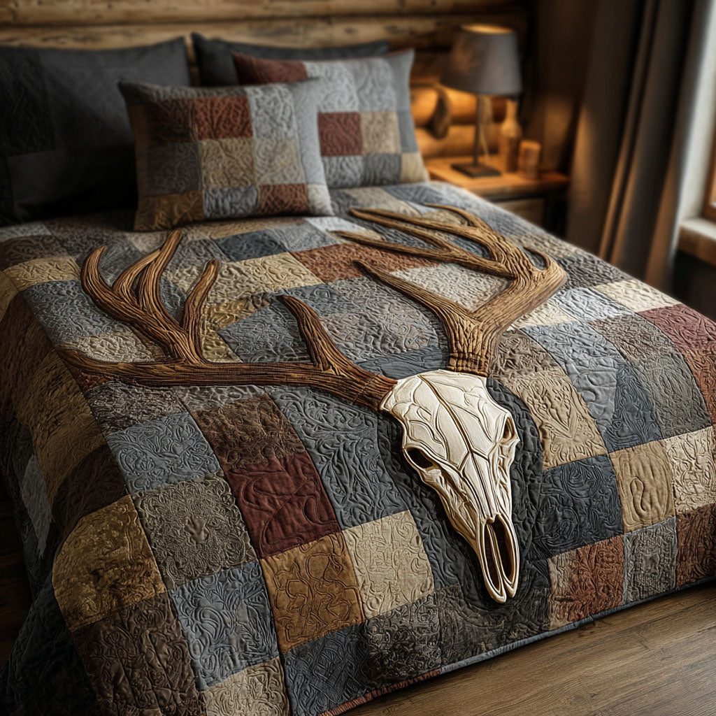 Timber Spirit quilted 3-piece bedding set on a made bed with two matching pillow shams