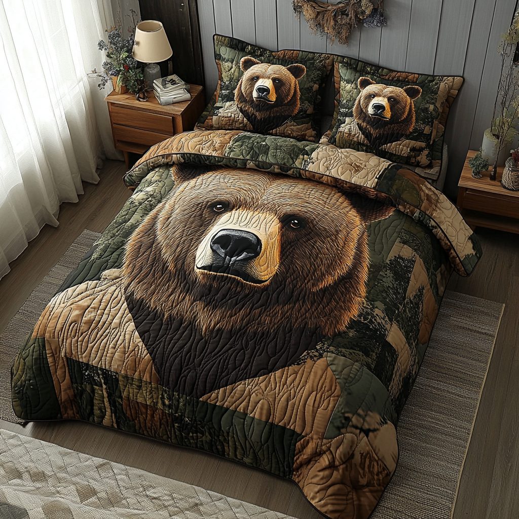 Timber Titan quilted 3-piece bedding set on a made bed with two matching pillow shams