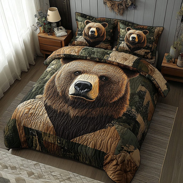 Timber Titan quilted 3-piece bedding set on a made bed with two matching pillow shams