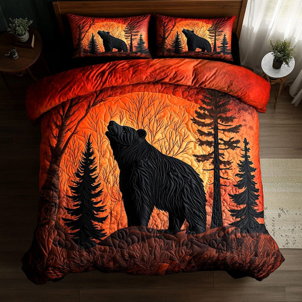 Timber Trail quilted 3-piece bedding set on a made bed with two matching pillow shams