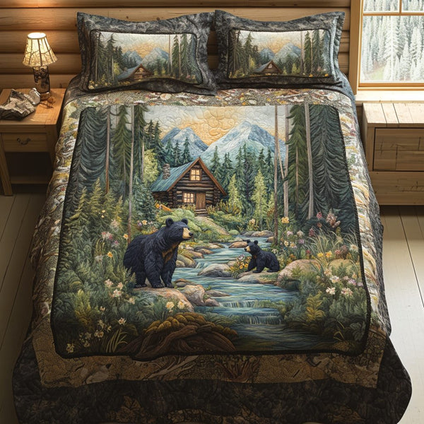 Timber Trails quilted 3-piece bedding set on a made bed with two matching pillow shams
