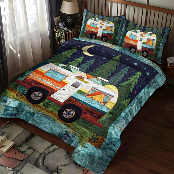 Timber Trails quilted 3-piece bedding set on a made bed with two matching pillow shams