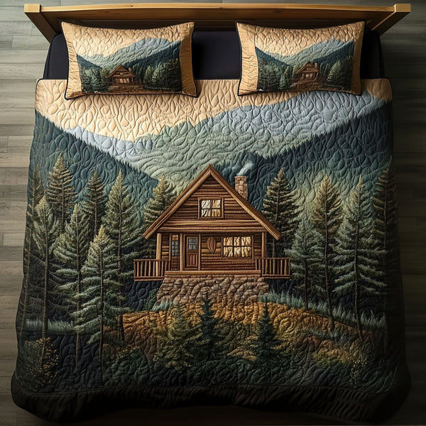 Timber View quilted 3-piece bedding set on a made bed with two matching pillow shams