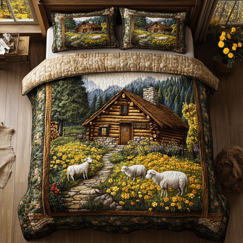 Timberland Bliss quilted 3-piece bedding set on a made bed with two matching pillow shams