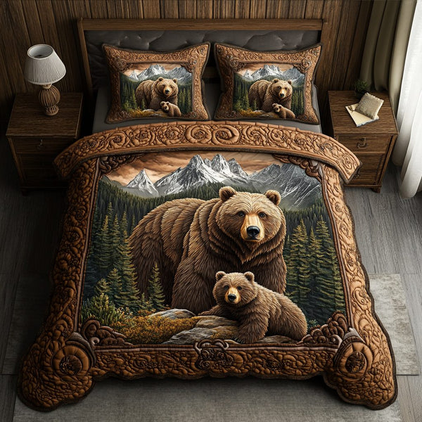 Timberland Family quilted 3-piece bedding set on a made bed with two matching pillow shams