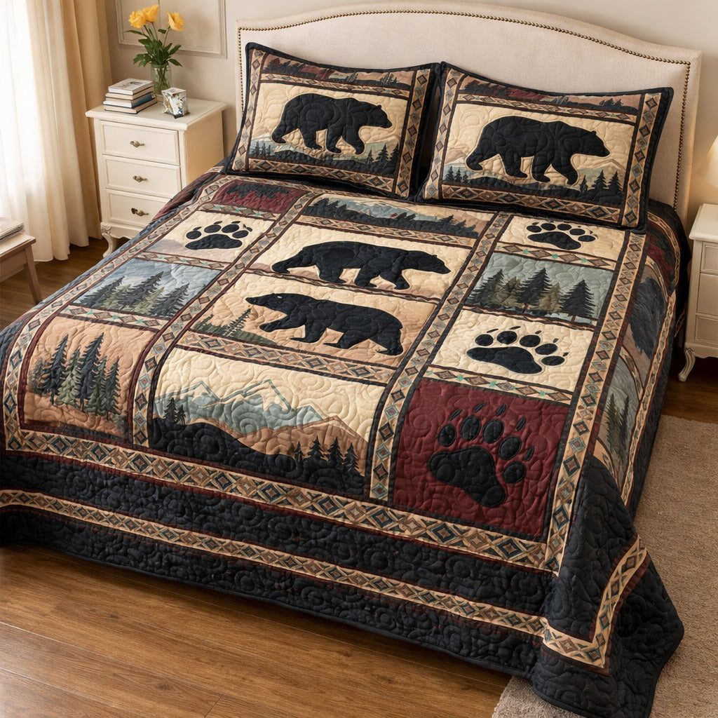 Timberland Retreat quilted 3-piece bedding set on a made bed with two matching pillow shams
