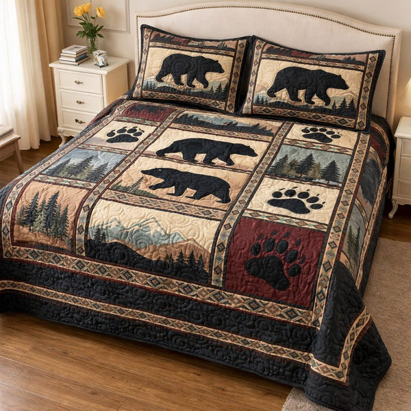 Timberland Retreat quilted 3-piece bedding set on a made bed with two matching pillow shams
