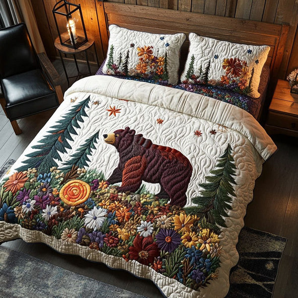 Timberland Trail quilted 3-piece bedding set on a made bed with two matching pillow shams