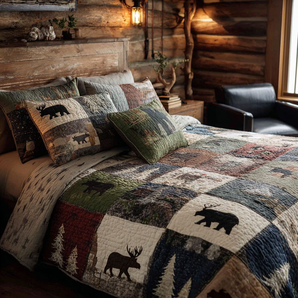 Timberland Trek quilted 3-piece bedding set on a made bed with two matching pillow shams