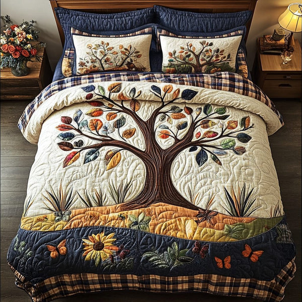 Timberline Dreams quilted 3-piece bedding set on a made bed with two matching pillow shams
