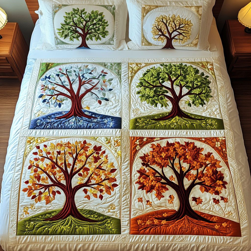Timeless Balance quilted 3-piece bedding set on a made bed in a farmhouse bedroom