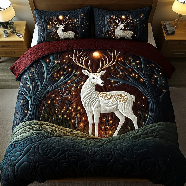Timeless Buck quilted 3-piece bedding set on a made bed in a farmhouse bedroom