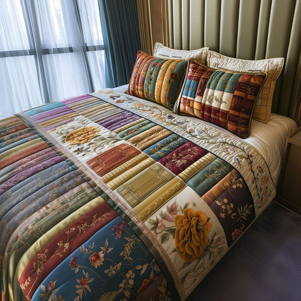 Timeless Classics quilted 3-piece bedding set on a made bed in a farmhouse bedroom