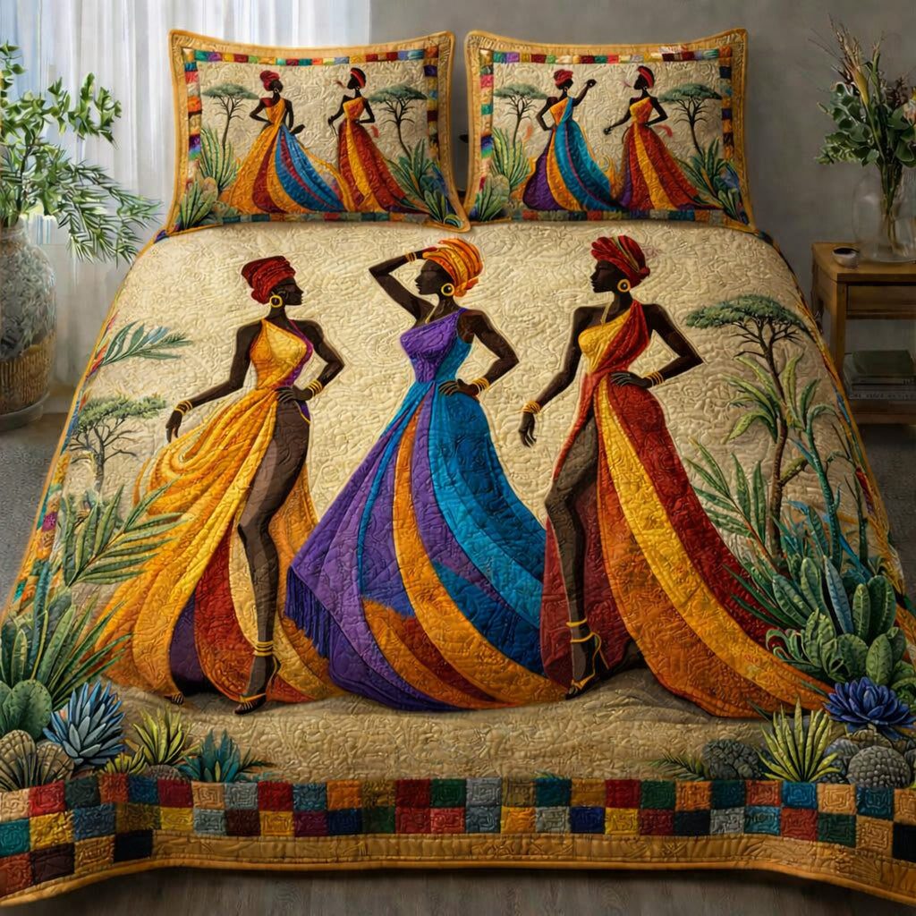 Timeless Ebony Beauty quilted 3-piece bedding set on a made bed in a farmhouse bedroom