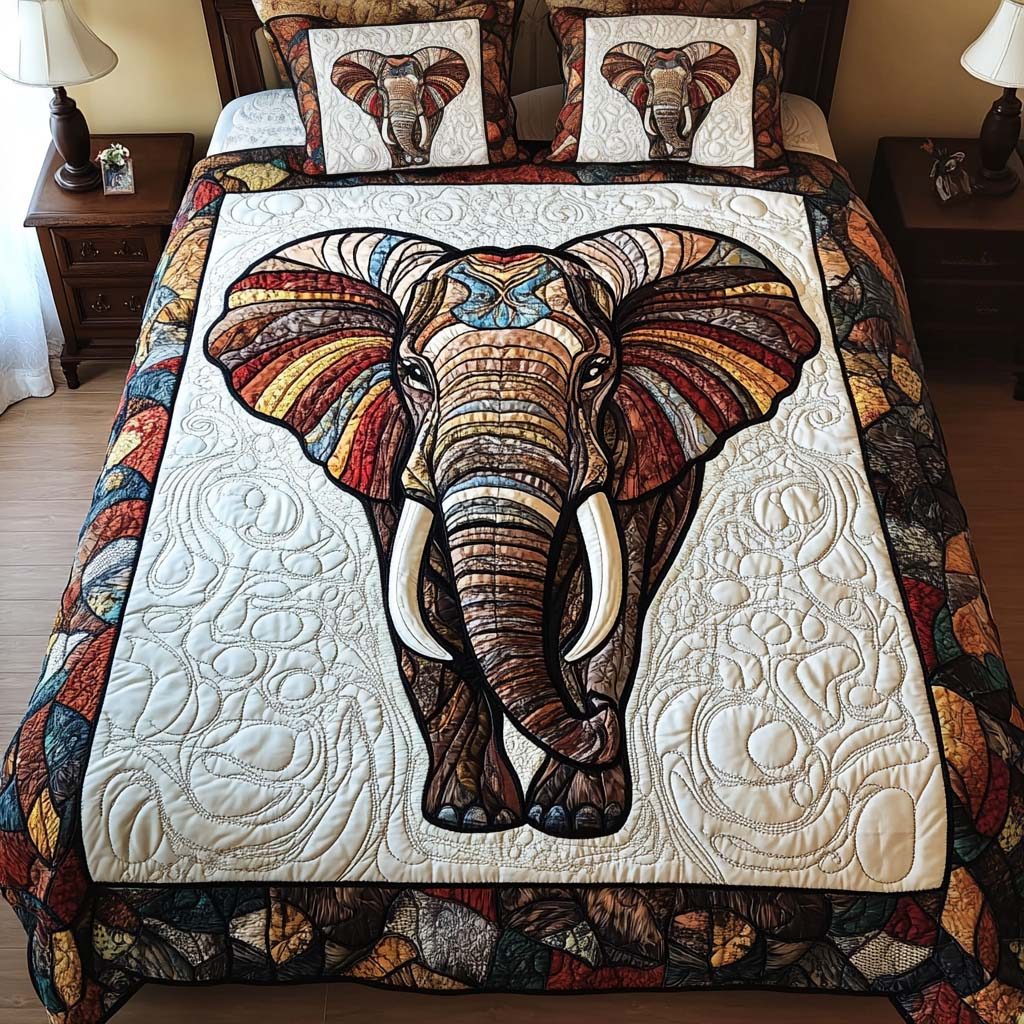 Timeless Guardian quilted 3-piece bedding set on a made bed in a farmhouse bedroom