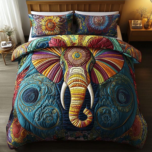Timeless Herd quilted 3-piece bedding set on a made bed in a farmhouse bedroom
