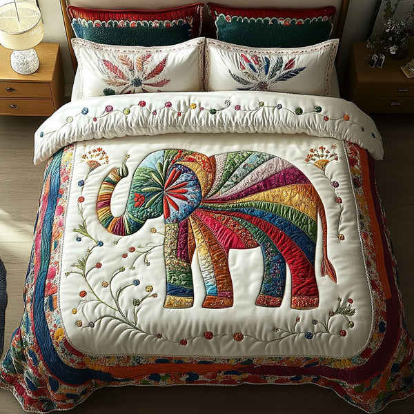 Timeless Herd quilted 3-piece bedding set on a made bed in a farmhouse bedroom