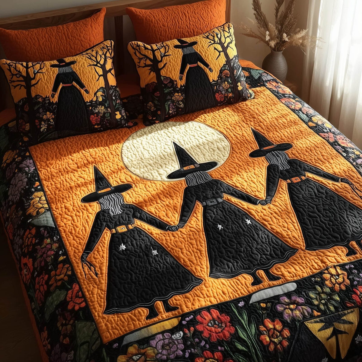 Timeless Magic quilted 3-piece bedding set on a made bed in a farmhouse bedroom