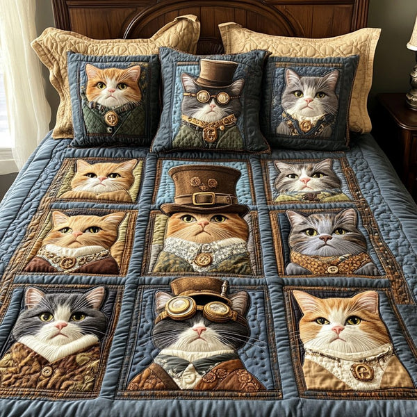Timeless Tails quilted 3-piece bedding set on a made bed in a farmhouse bedroom