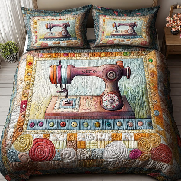Timeless Thread quilted 3-piece bedding set on a made bed in a farmhouse bedroom