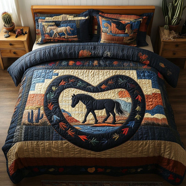 Timeless West quilted 3-piece bedding set on a made bed in a farmhouse bedroom