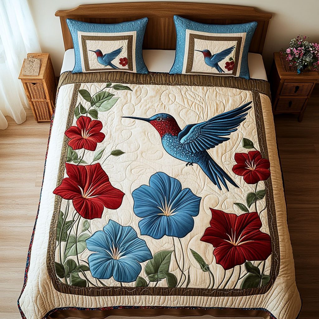 Tiny Whirlwind quilted 3-piece bedding set on a made bed with two matching pillow shams