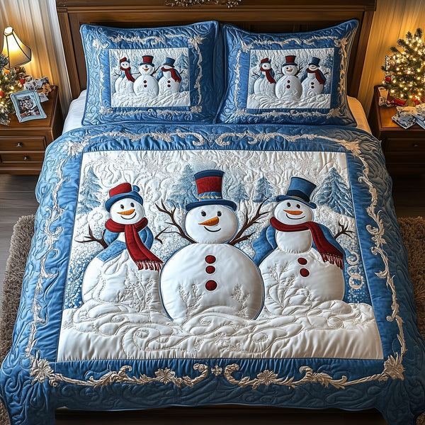 Tis The Season to Sparkle quilted 3-piece bedding set on a made bed with two matching pillow shams